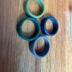 Set of Four Silicone Rings in Green, Blue, and Gray